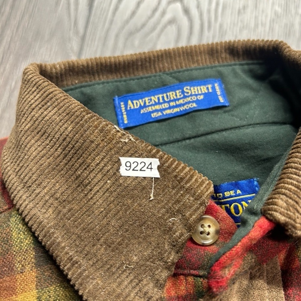 Pendleton Adventure Shirt Mens XXS Red Green Plaid Wool Elbow Patch Corduroy - Picture 8 of 8